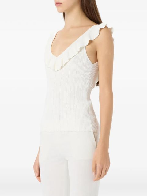Blumarine ruffled V-neck tank top - White