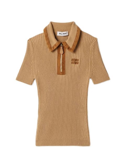 Miu Miu ribbed polo shirt - Neutrals - zdjęcie produktu nr 1