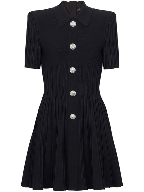 Balmain flared ribbed-knit minidress - Black