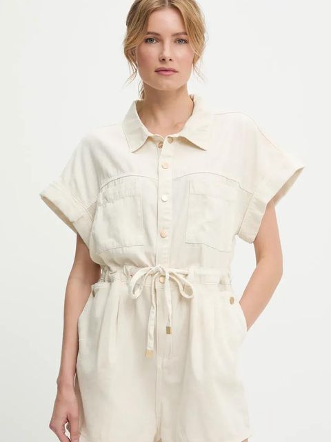 Answear.LAB kombinezon jeansowy kolor beżowy bawełniany z kołnierzykiemm - zdjęcie produktu nr 1