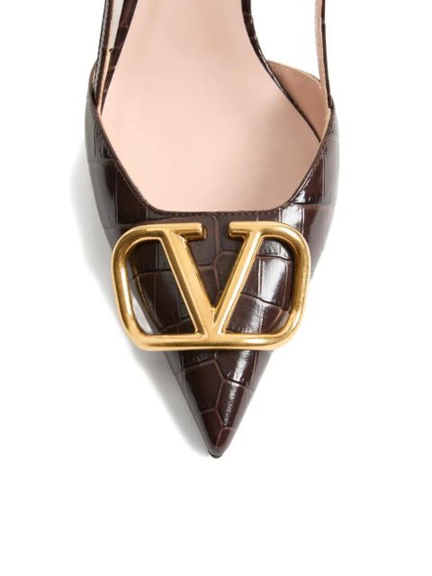 Valentino Garavani Vlogo crocodile-effect slingback pumps - Brown