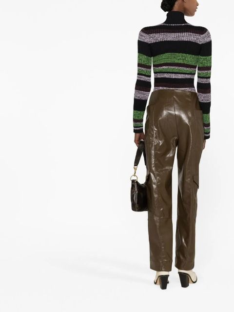 GANNI glossy faux-leather trousers - Brown