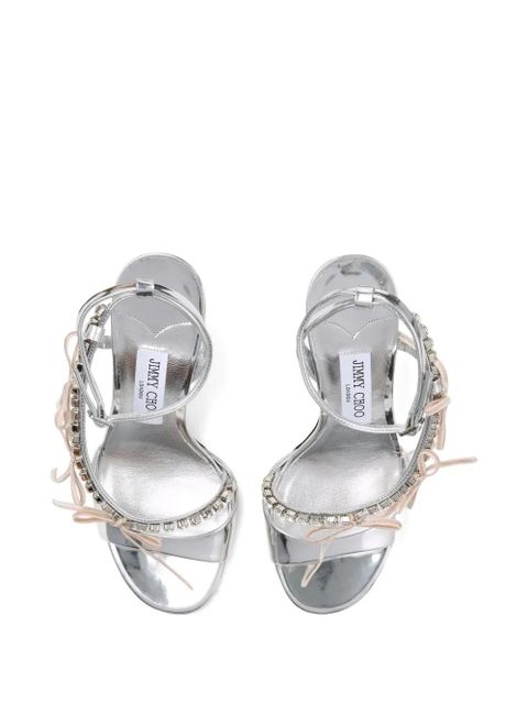 Jimmy Choo 100mm Lula crystal-embellished bow sandals - Silver
