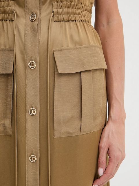 Twinset sukienka z domieszką lnu kolor zielony midi prosta 251TT2270