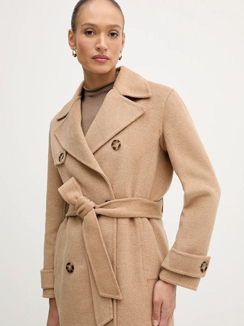 Pedro del Hierro płaszcz z dodatkiem wełny kolor beżowy 7522237