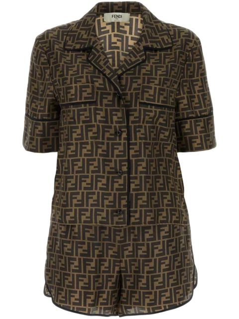 FENDI logo-print silk pyjama set - Brown