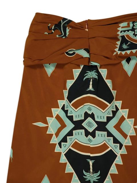 Johanna Ortiz wrap horses palms print midi draped skirt - Brown