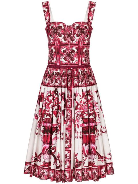 Dolce & Gabbana Majolica-print cotton midi dress - Red - zdjęcie produktu nr 1