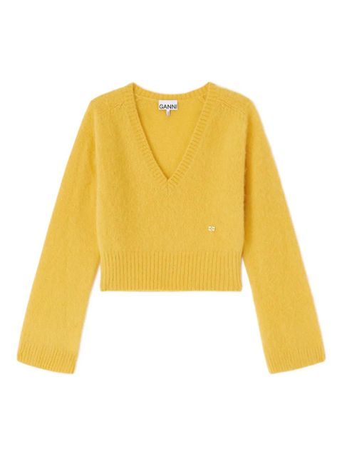 GANNI V-neck ribbed sweater - Yellow - zdjęcie produktu nr 1