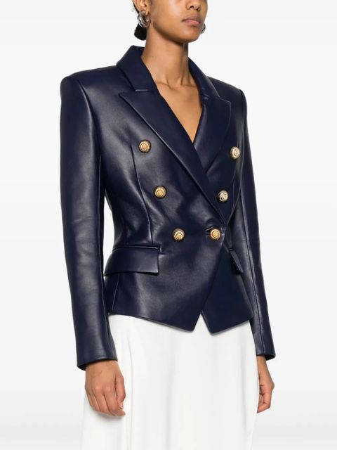 Balmain leather 6-button blazer - Blue