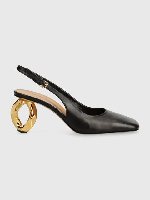 JW Anderson czółenka skórzane Chain Heel kolor czarny na słupku z odkrytą piętą ANW43022A