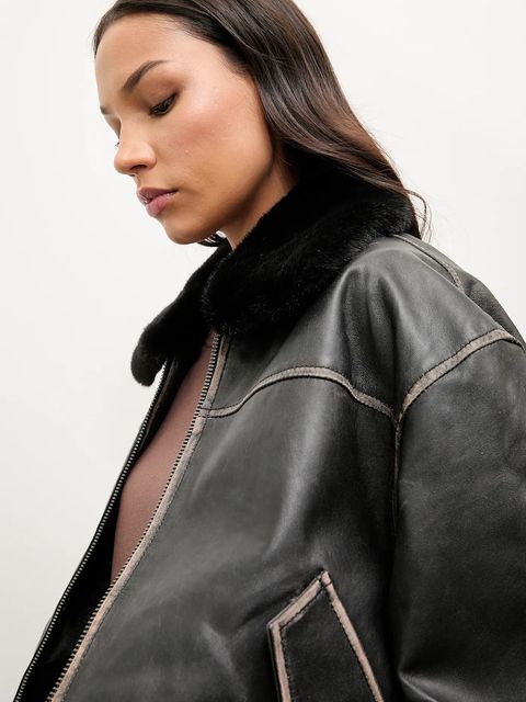 Answear.LAB kurtka skórzana kolor czarny przejściowa