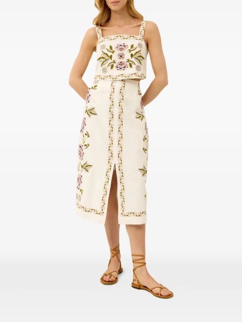 Marie Oliver Meara floral-print slit skirt - Neutrals