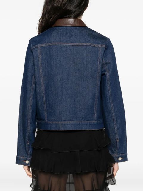 Maje leather-collar denim jacket - Blue