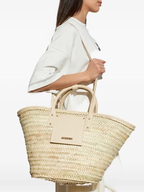 Jacquemus Soli woven-raffia leather-trim tote bag - Neutrals - zdjęcie produktu nr 2