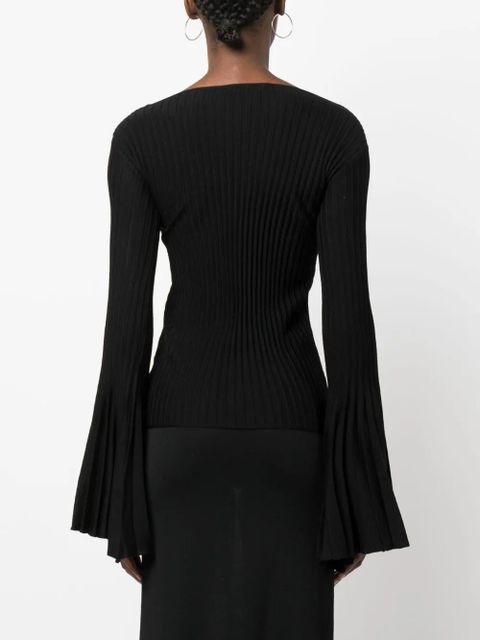 Blumarine fluted-sleeve knitted top - Black