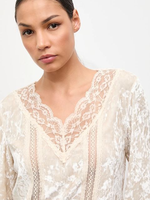 Answear.LAB bluzka welurowa damska kolor beżowy gładka