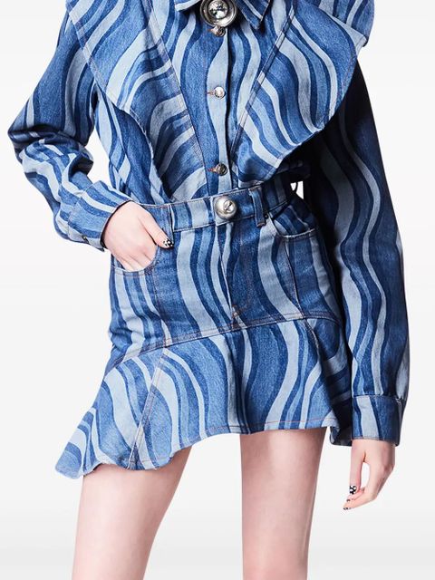 AREA Sunray ruffle-hem denim skirt - Blue