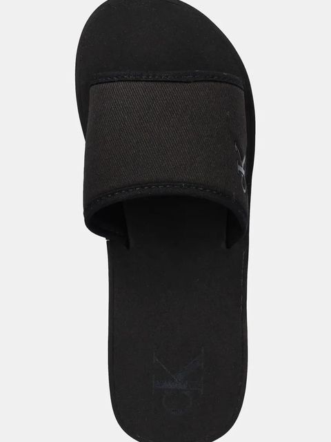 Calvin Klein Jeans klapki BEACH WEDGE SLIDE CANVAS damskie kolor czarny na koturnie YW0YW01725