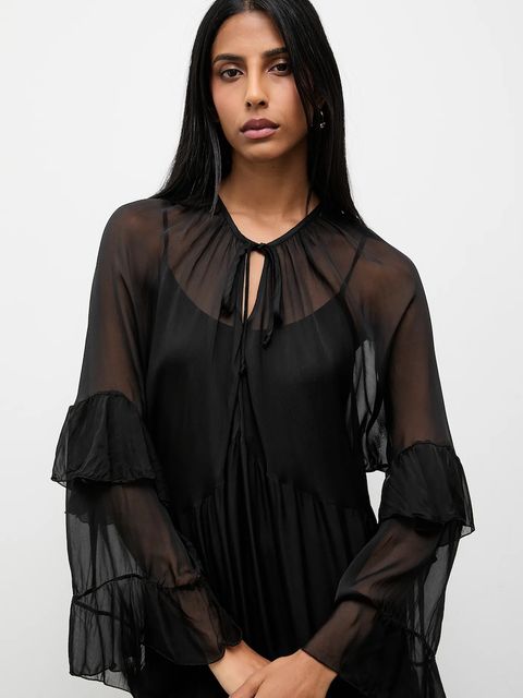 Answear.LAB sukienka z jedwabiem kolor czarny maxi prosta