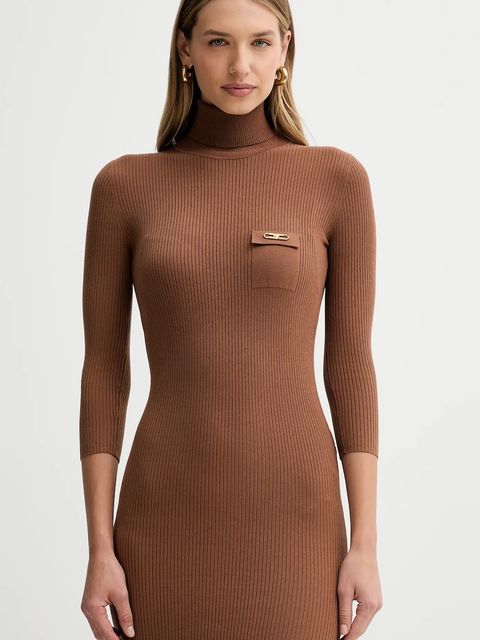 Elisabetta Franchi sukienka z dodatkiem jedwabiu kolor brązowy midi dopasowana AM23B56E2 - zdjęcie produktu nr 2