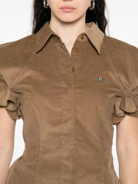 Vivienne Westwood ruffled-sleeve cotton top - Brown