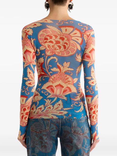 ETRO floral-motif long-sleeve top - Blue