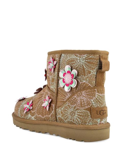 UGG Mini Meadow embroidery floral appliqué ankle boots - Brown