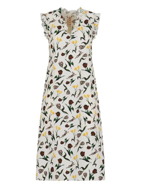 Marni floral-print ruffled midi dress - White - zdjęcie produktu nr 1