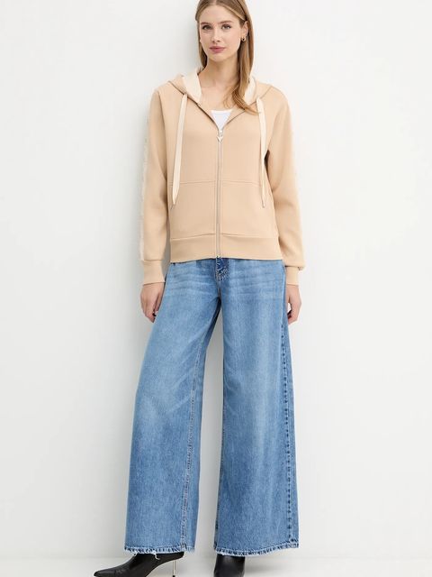 Guess bluza damska kolor beżowy z kapturem z aplikacją W5YQ05 KBYE2 - zdjęcie produktu nr 2