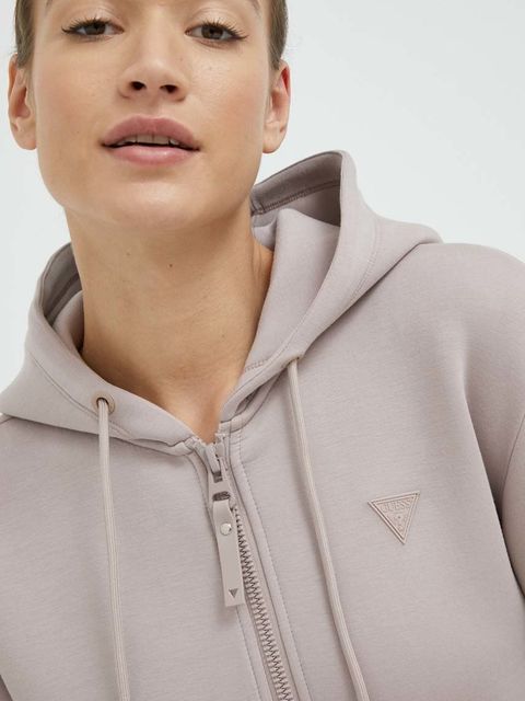 Guess bluza ALLIE damska kolor fioletowy z kapturem z nadrukiem V3RQ11 K7UW2