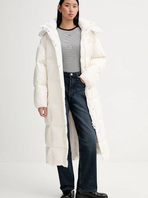 Tommy Jeans kurtka puchowa kolor beżowy zimowa oversize DW0DW21615