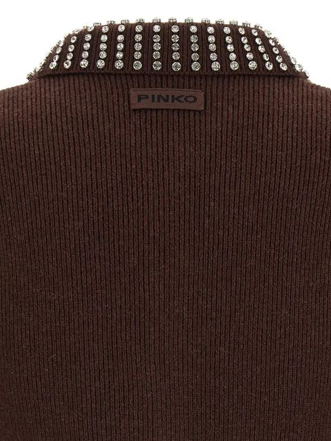 PINKO rhinestone-collar short-sleeved top - Brown