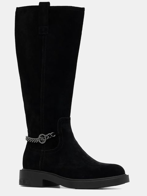 Guess kozaki zamszowe FYONAL2 damskie kolor czarny na płaskim obcasie FLFYN2 LEA11 - zdjęcie produktu nr 1