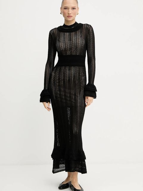 Twinset sukienka kolor czarny maxi rozkloszowana 252TP3182