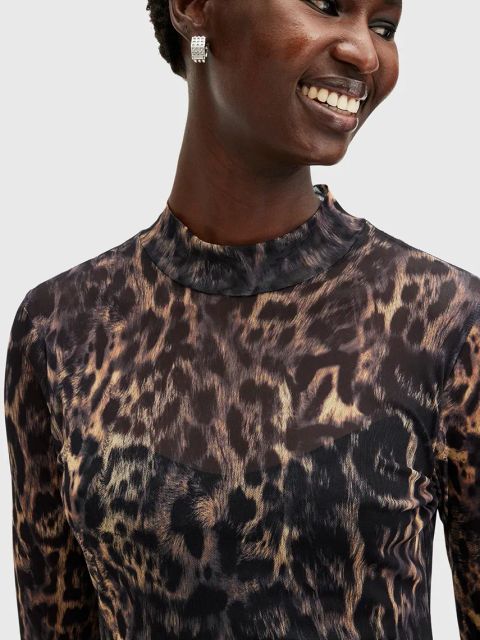 AllSaints sukienka HANNA kolor brązowy midi rozkloszowana W220DB