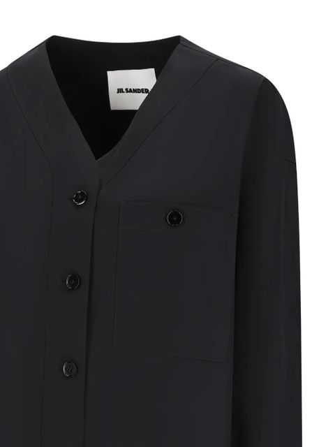 Jil Sander V-neck patch-pocket shirt - Black