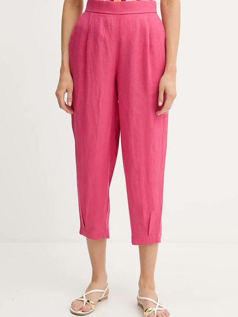 United Colors of Benetton spodnie lniane damskie kolor różowy szerokie high waist 4AGHDF08L - zdjęcie produktu nr 1