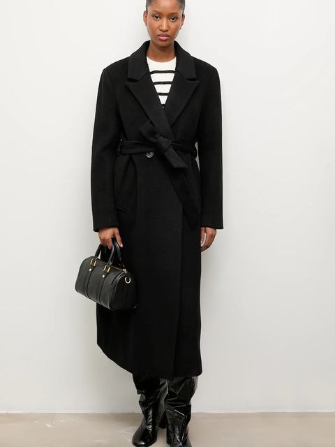 Answear.LAB płaszcz wełniany kolor czarny przejściowy dwurzędowy