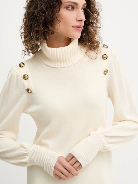 Luisa Spagnoli sukienka wełniana kolor beżowy mini prosta 100056