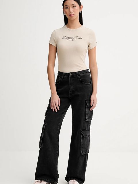 Tommy Jeans t-shirt damski kolor beżowy DW0DW21838 - zdjęcie produktu nr 2