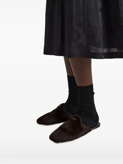 Prada logo-plaque hair-calf mules - Brown