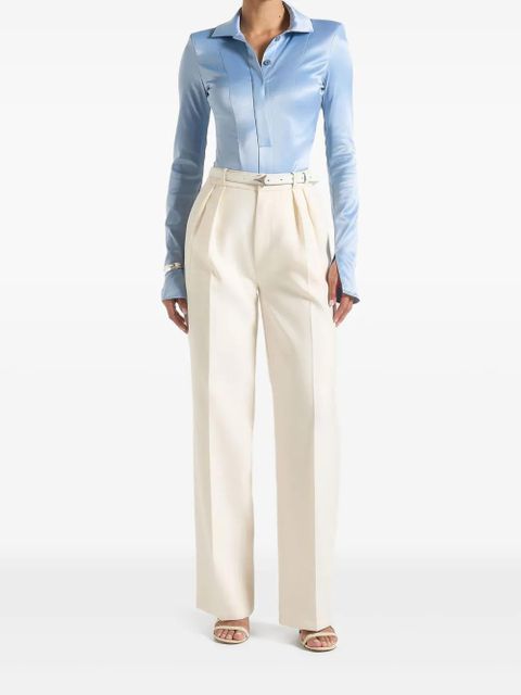 Manière De Voir Louise wide-shoulder satin shirt bodysuit - Blue