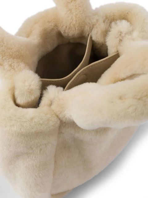 Prada mini triangle-logo shearling tote bag - Neutrals