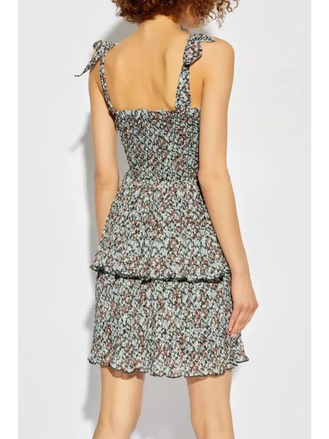 GANNI printed ruffled mini dress - Neutrals