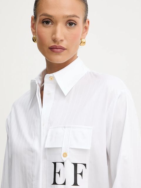 Elisabetta Franchi koszula bawełniana damska kolor biały relaxed z kołnierzykiem klasycznym CA12156E2