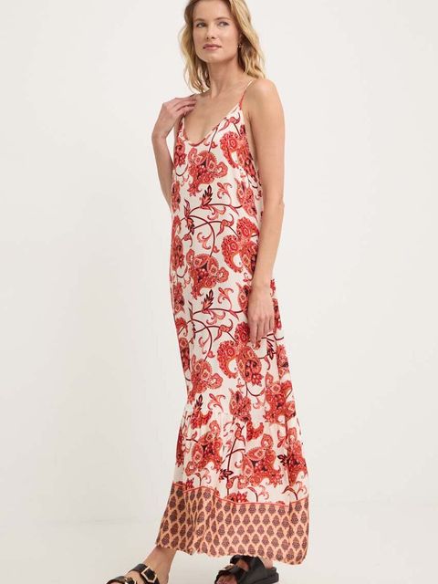 Answear.LAB sukienka kolor beżowy maxi rozkloszowana