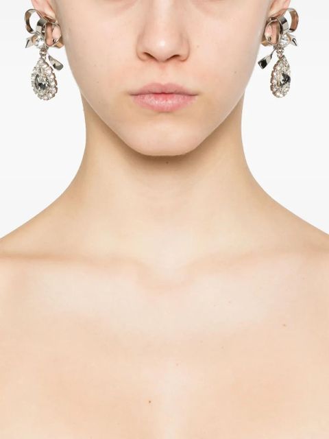 Alessandra Rich crystal-embellished bow drop earrings - Silver - zdjęcie produktu nr 2
