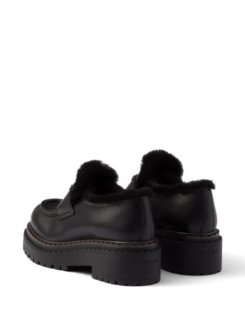 Prada shearling leather loafers - Black