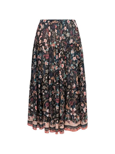 Ulla Johnson floral-print tiered skirt - Black - zdjęcie produktu nr 1